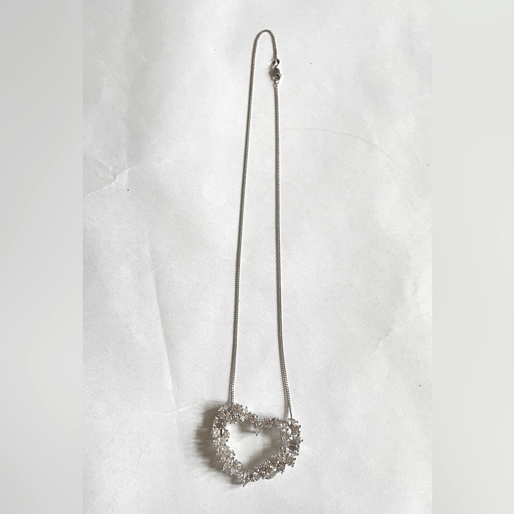TOVA // diamonique mixed cut heart pendant chain .925 Sterling silver Necklace - Picture 3 of 11